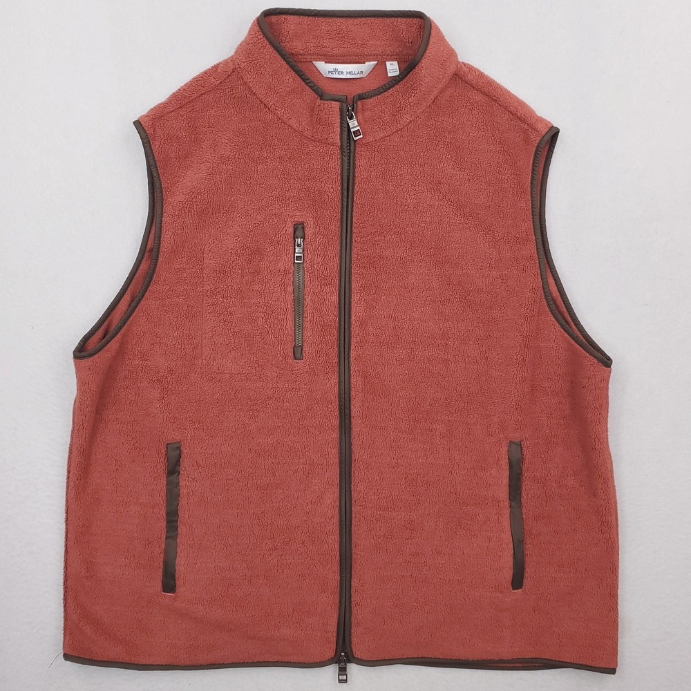 Peter Millar Vest Mens XL Pink Micro Shearling Fleece Full Zip Pockets Golf